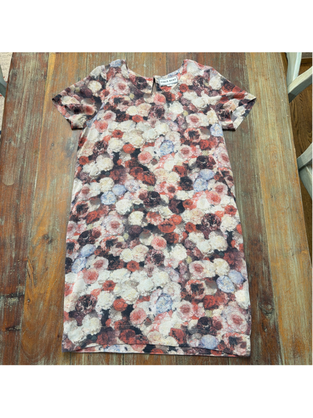 Chris Benz 100% Silk Shift Dress Size 4 Floral Pointillism Impressionist Mini